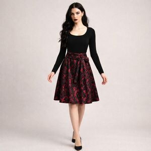 New York Co Jacquard Skirt 14 Red Black Whimsigoth Boudoir Vampy Steampunk